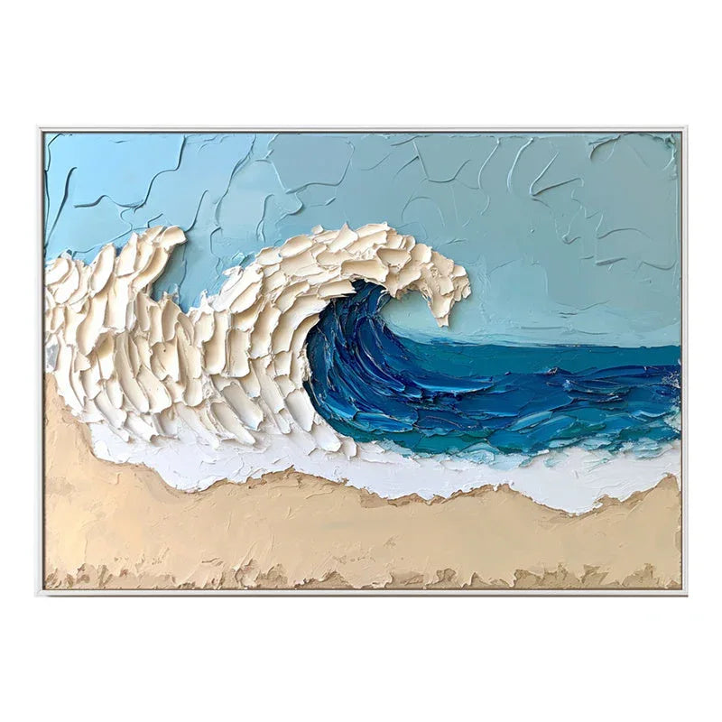 Azure Tide Canvas Art-Modern Minimalist Blue White Brown Seaside Thick Painted Abstract Wall Art
