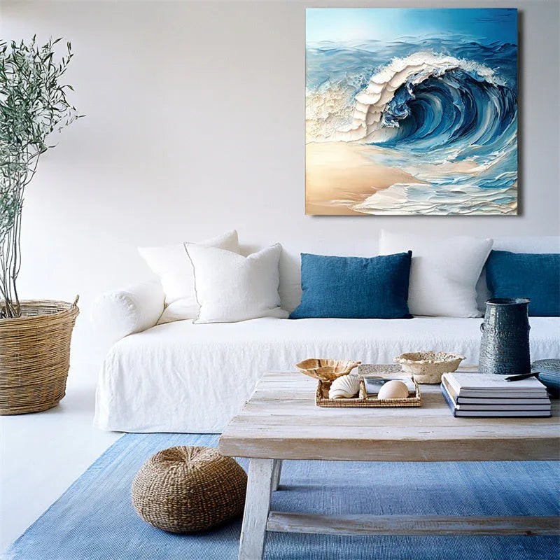 Ocean's Symphony-The Art of Three Dimensional Thick Coating Wave Beach Abstract Texture Wall in Modern Home Design