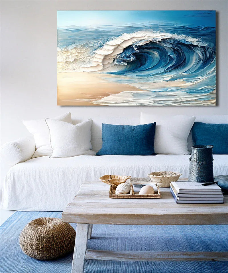 Ocean's Symphony-The Art of Three Dimensional Thick Coating Wave Beach Abstract Texture Wall in Modern Home Design