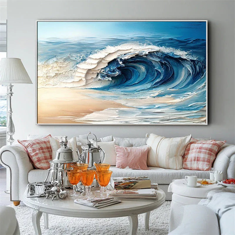 Ocean's Symphony-The Art of Three Dimensional Thick Coating Wave Beach Abstract Texture Wall in Modern Home Design
