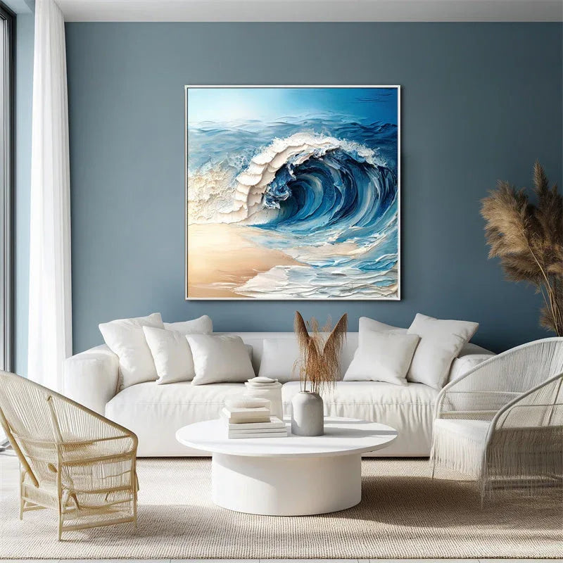 Ocean's Symphony-The Art of Three Dimensional Thick Coating Wave Beach Abstract Texture Wall in Modern Home Design
