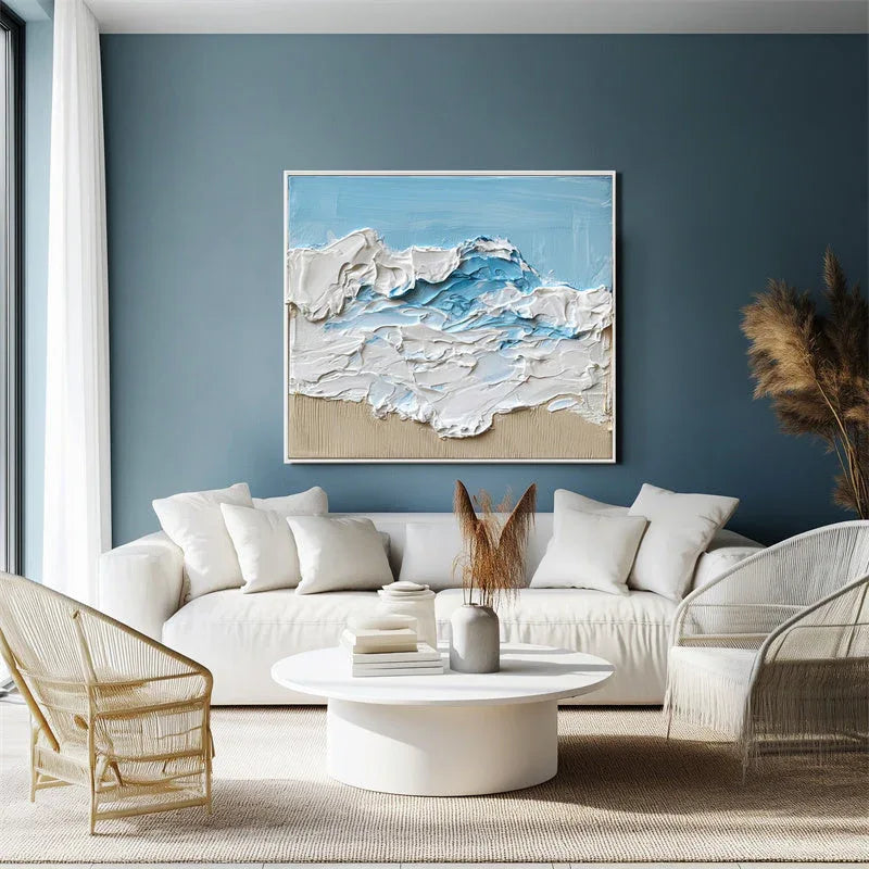 Azure Tides-Three Dimensional Thick Painted Seaside Wave Scenery Abstract Oil Painting Wall Art