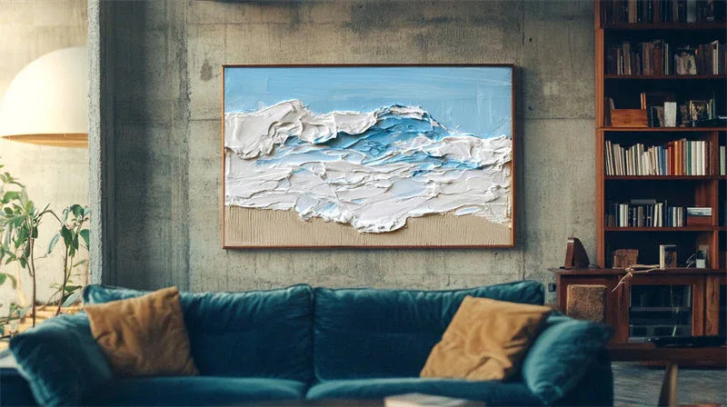 Azure Tides-Three Dimensional Thick Painted Seaside Wave Scenery Abstract Oil Painting Wall Art