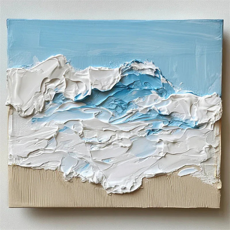 Azure Tides-Three Dimensional Thick Painted Seaside Wave Scenery Abstract Oil Painting Wall Art