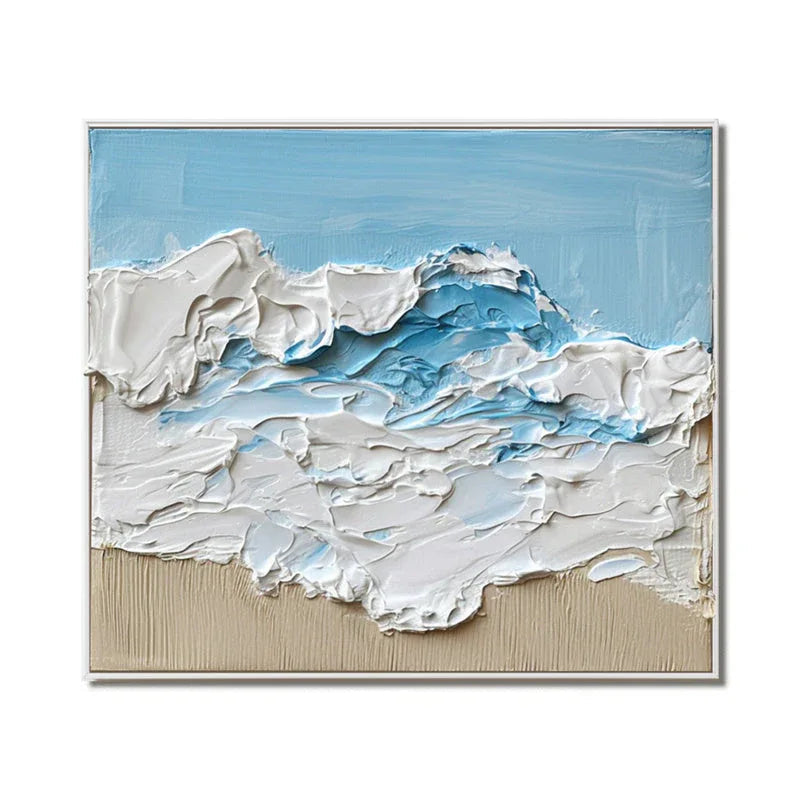 Azure Tides-Three Dimensional Thick Painted Seaside Wave Scenery Abstract Oil Painting Wall Art