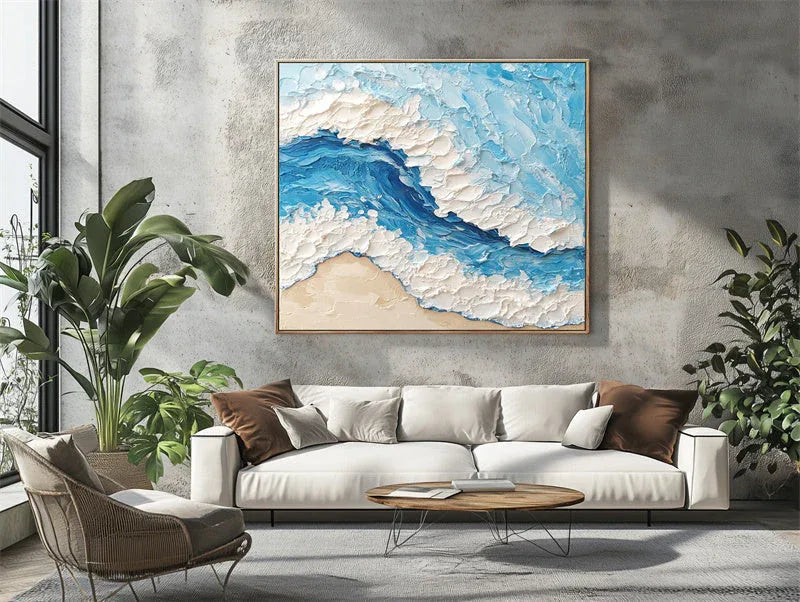 Ocean Wave-3D Minimalist Blue and White Sea Waves Beach Modern Home Texture Wall Art