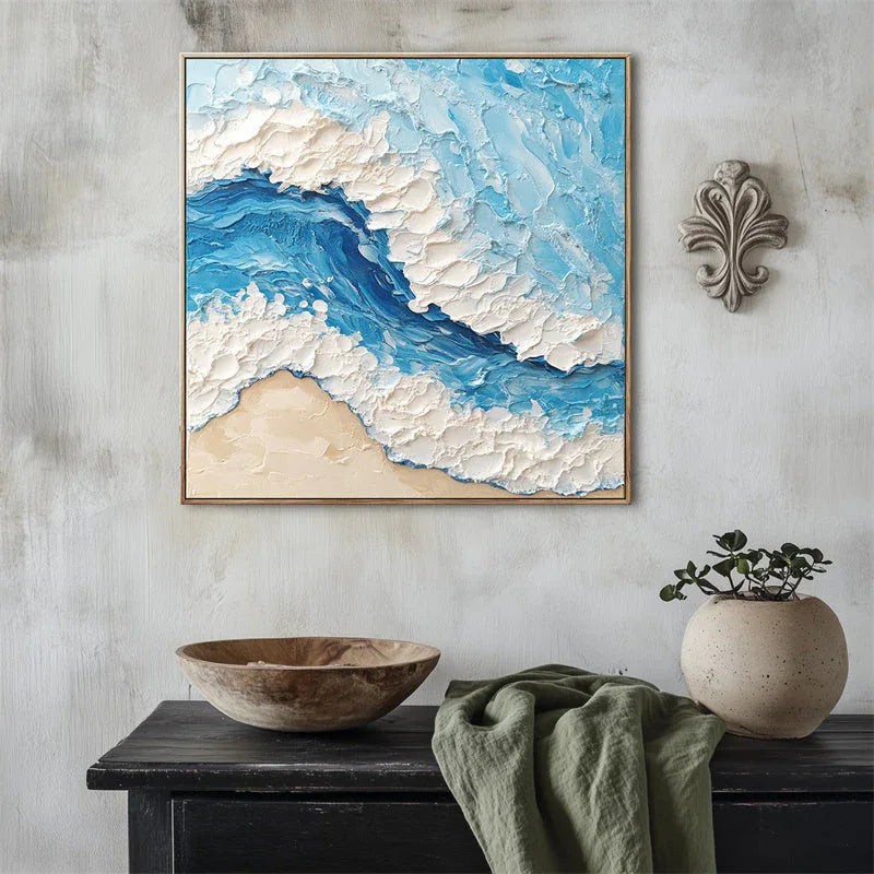 Ocean Wave-3D Minimalist Blue and White Sea Waves Beach Modern Home Texture Wall Art