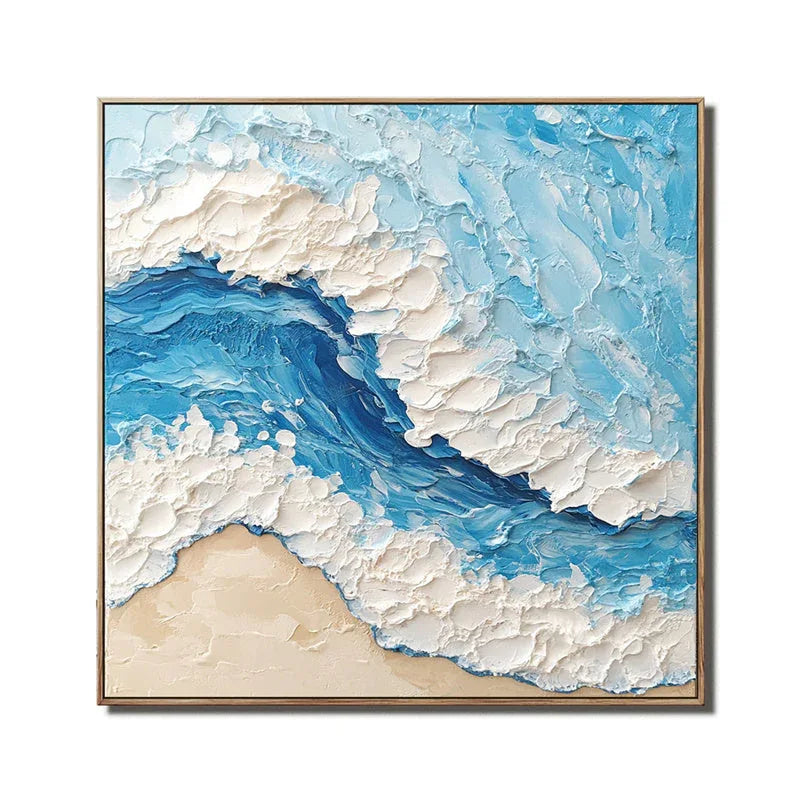 Ocean Wave-3D Minimalist Blue and White Sea Waves Beach Modern Home Texture Wall Art