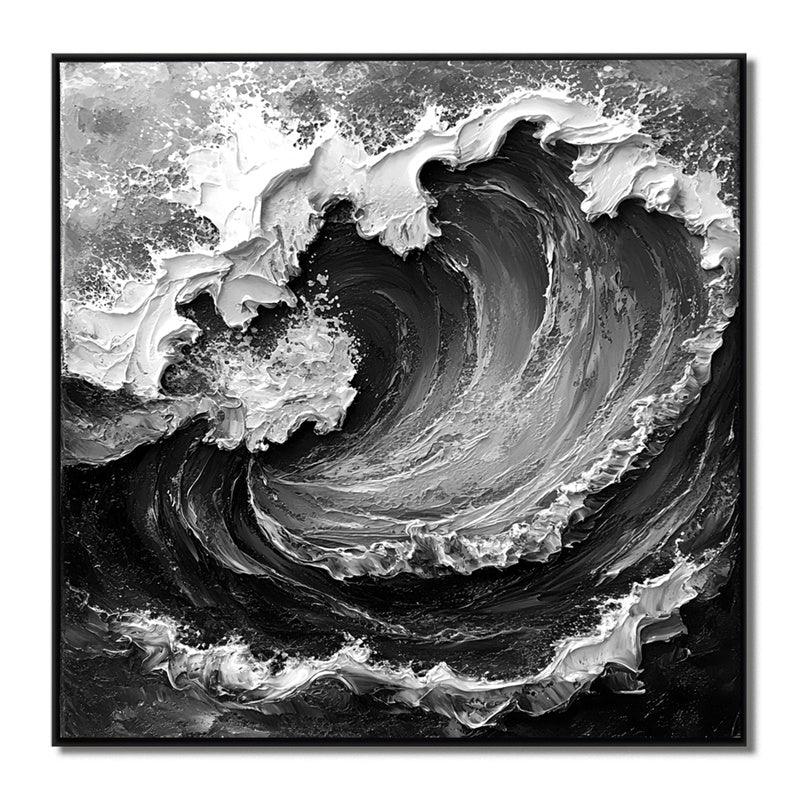 Powerful Wave - Stereoscopic Dynamic Black and White Wave Texture Oil Painting Wall Art
