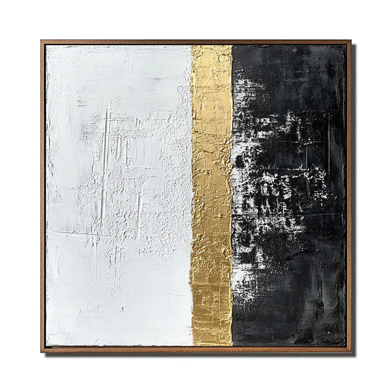 Golden Horizon Abstract Art-Black Gold White Abstract Wall Art #WB10097