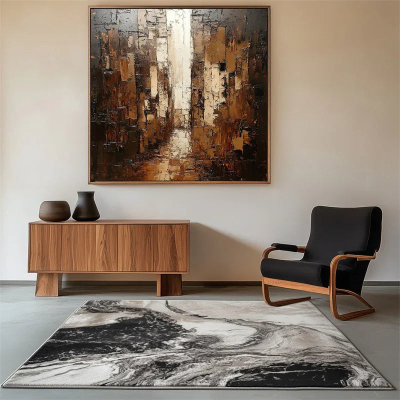 Golden Abstract Cityscape Art-Vertical Street and Lane Stacking Abstract Texture Wall Art#AB10095