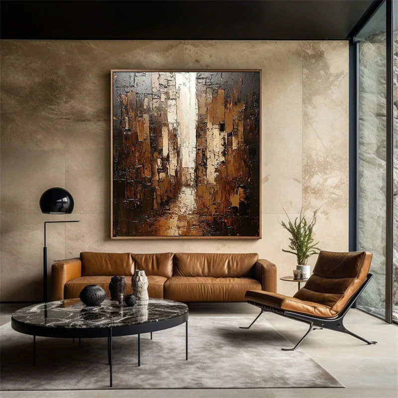 Golden Abstract Cityscape Art-Vertical Street and Lane Stacking Abstract Texture Wall Art#AB10095