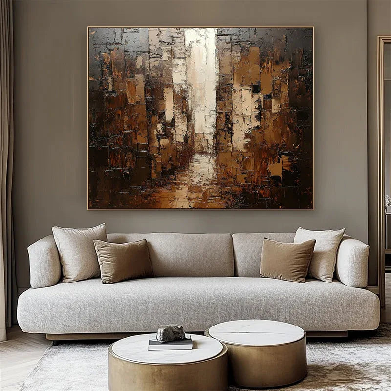 Golden Abstract Cityscape Art-Vertical Street and Lane Stacking Abstract Texture Wall Art#AB10095