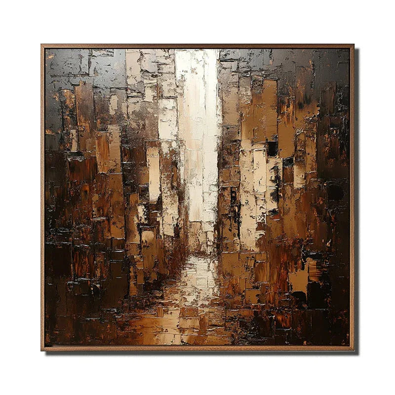 Golden Abstract Cityscape Art-Vertical Street and Lane Stacking Abstract Texture Wall Art#AB10095