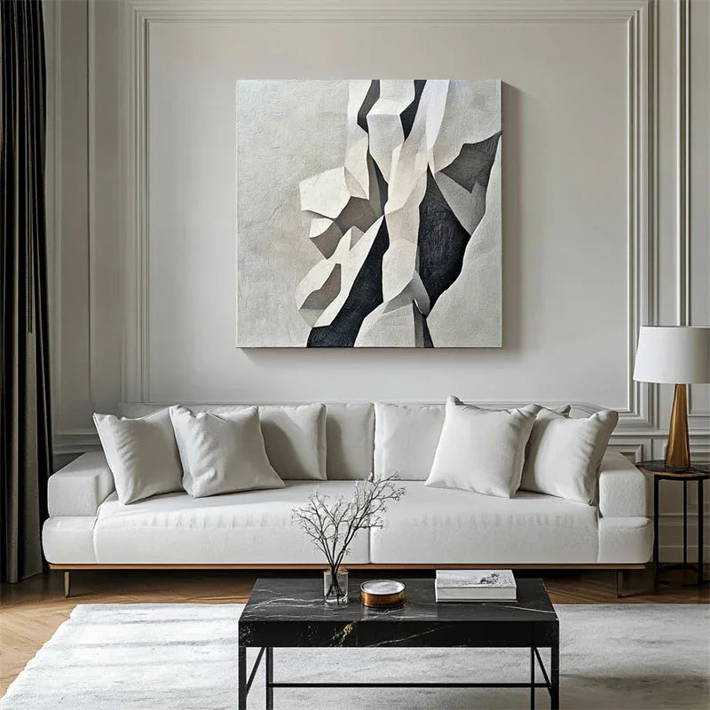 Fractured Elegance – Modern Minimalist 3D Geometric Space Abstract Oil Painting Wall Art