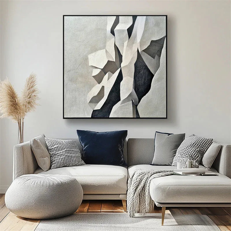 Fractured Elegance – Modern Minimalist 3D Geometric Space Abstract Oil Painting Wall Art