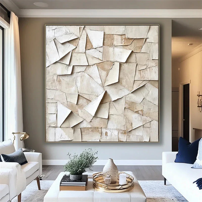 Fragmented Layers – 3D Abstract Retro Layered Fragmented Texture Oil Painting Wall Art