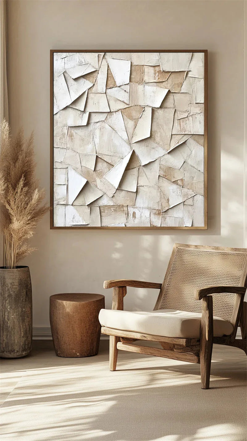 Fragmented Layers – 3D Abstract Retro Layered Fragmented Texture Oil Painting Wall Art