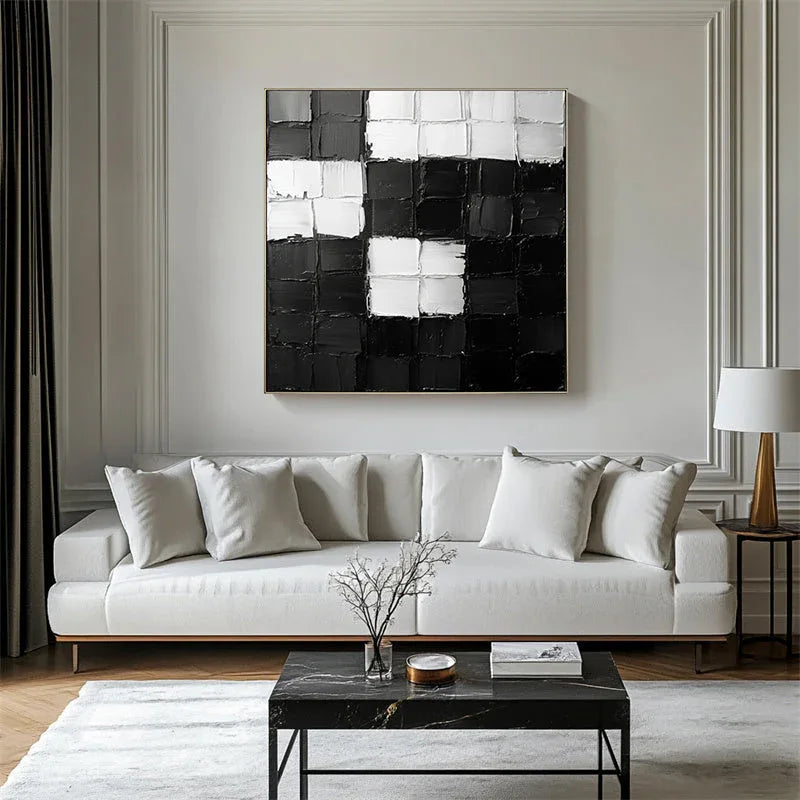 Monochrome Mosaic - Abstract Wall Art of Geometric Stereoscopic Black and White Grid