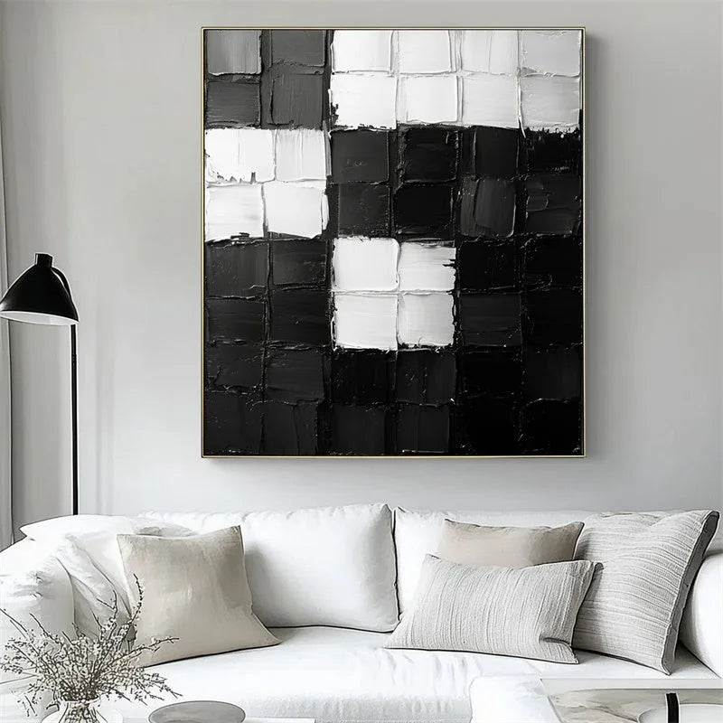 Monochrome Mosaic - Abstract Wall Art of Geometric Stereoscopic Black and White Grid
