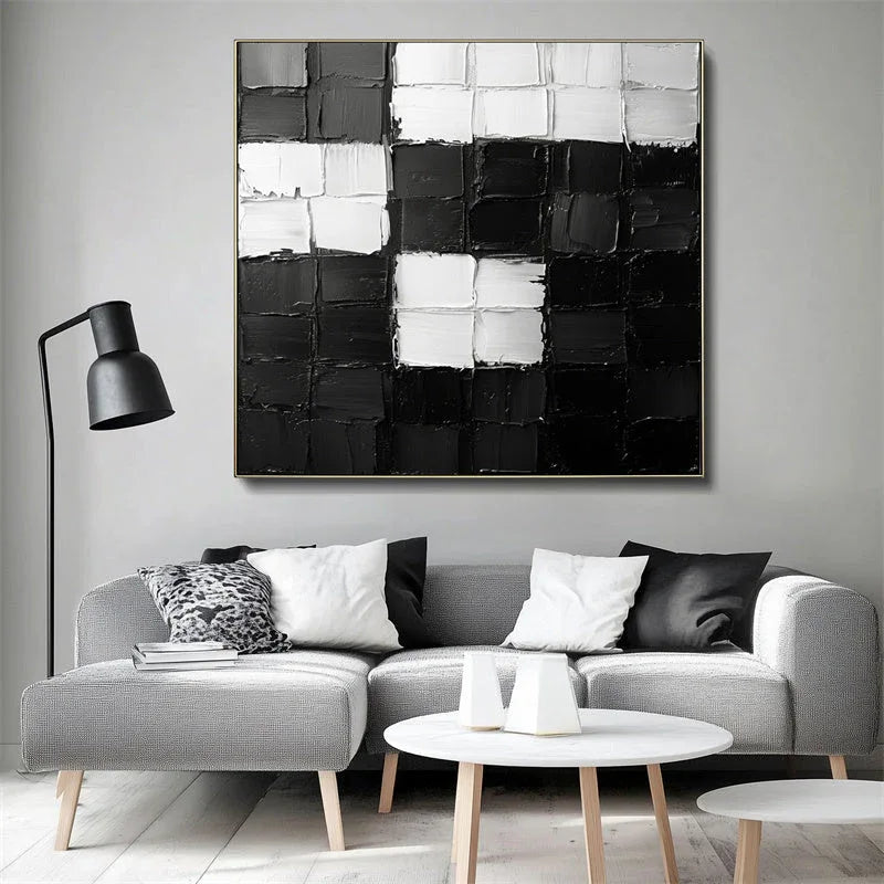 Monochrome Mosaic - Abstract Wall Art of Geometric Stereoscopic Black and White Grid