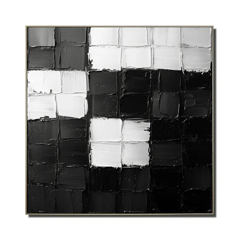 Monochrome Mosaic - Abstract Wall Art of Geometric Stereoscopic Black and White Grid