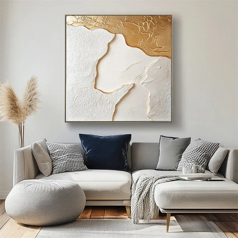 Golden Tide – Modern Minimalist Gold and White Flowing Relief Abstract Wall Art