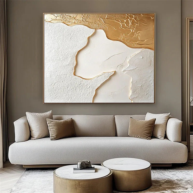 Golden Tide – Modern Minimalist Gold and White Flowing Relief Abstract Wall Art
