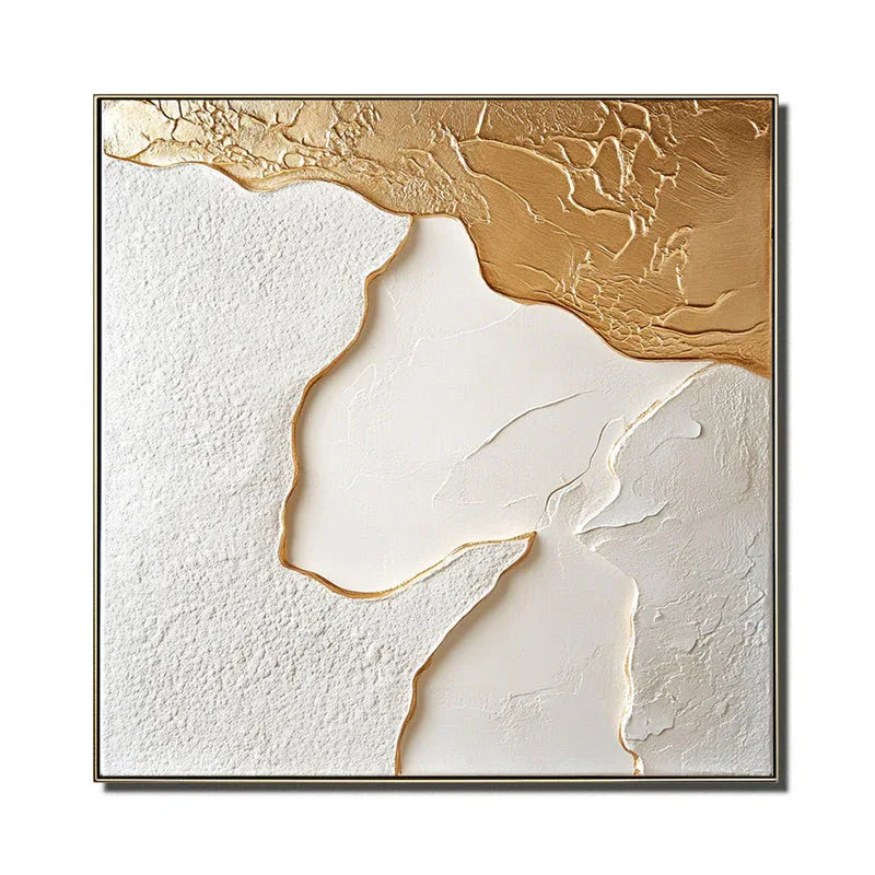 Golden Tide – Modern Minimalist Gold and White Flowing Relief Abstract Wall Art