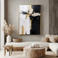 Modern Abstract Painting - Black, White, Gold Textured Canvas Wall Art