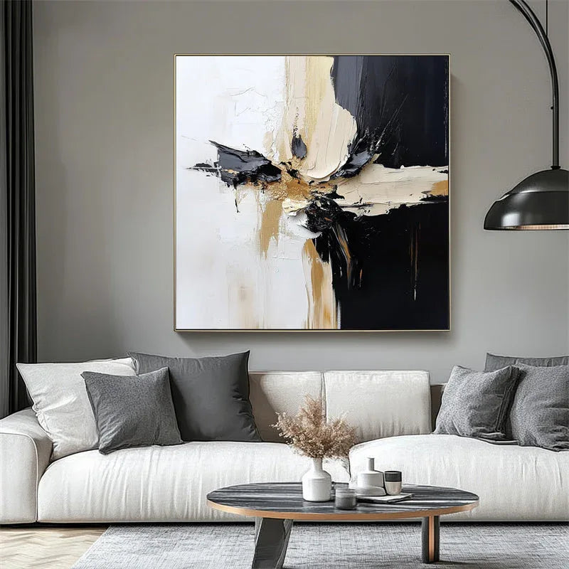 Crossroads of Expression-Three Color Interlaced Texture Abstract Oil Painting Wall Art for Modern Living Room or Bedroom Decoration