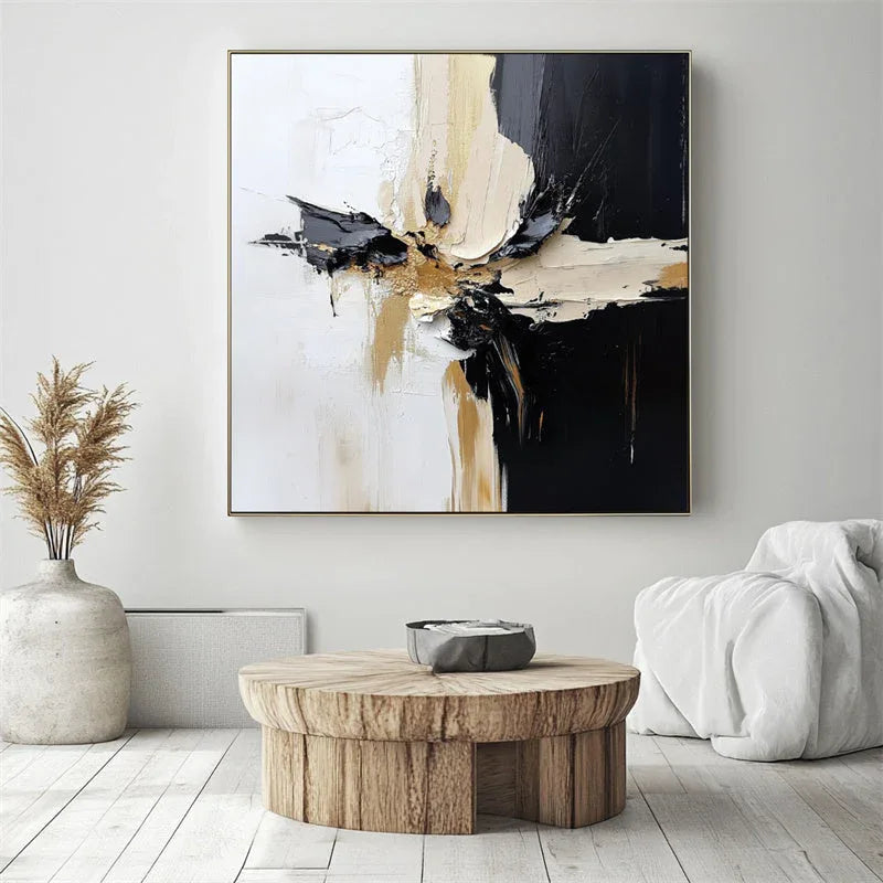 Crossroads of Expression-Three Color Interlaced Texture Abstract Oil Painting Wall Art for Modern Living Room or Bedroom Decoration