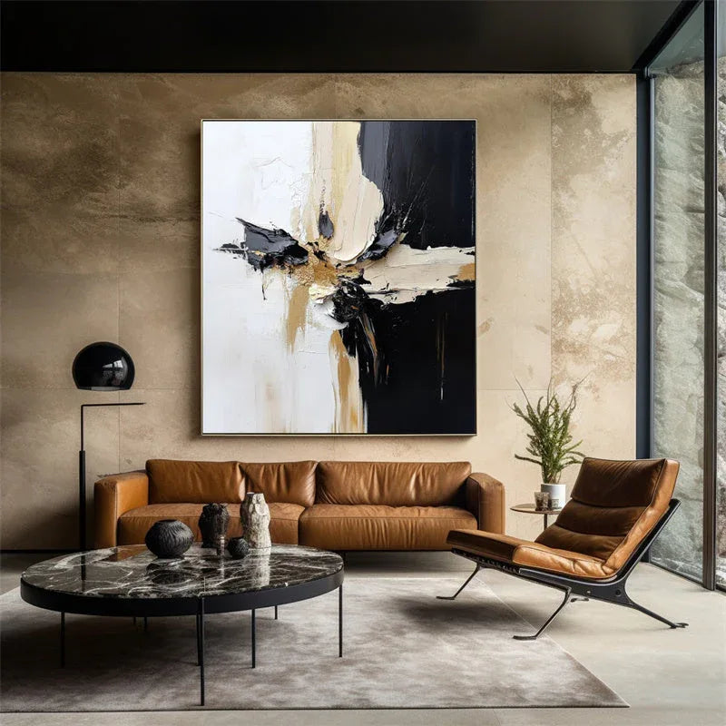 Crossroads of Expression-Three Color Interlaced Texture Abstract Oil Painting Wall Art for Modern Living Room or Bedroom Decoration