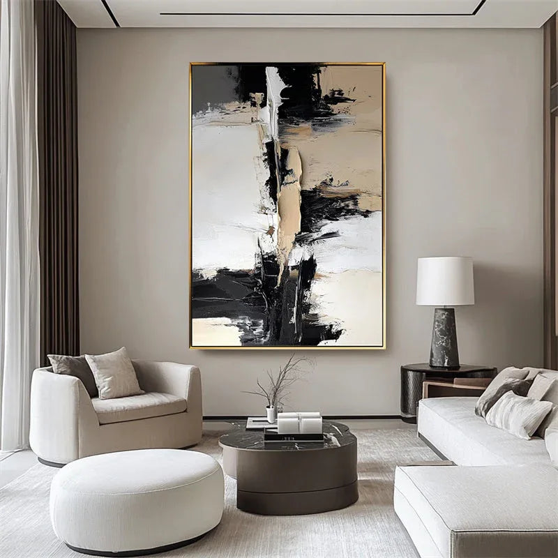 Earthbound Echoes Canvas-Minimalist Style Tri Color Abstract Block Texture Wall Art
