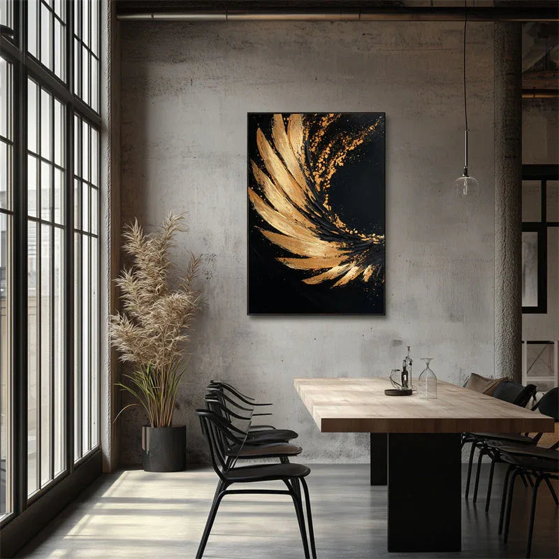 Golden Wings Abstract Art-Hand Drawn Texture Gold Wings Abstract Wall Art