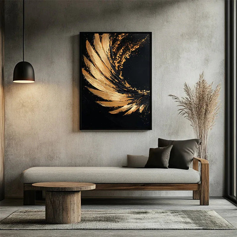 Golden Wings Abstract Art-Hand Drawn Texture Gold Wings Abstract Wall Art