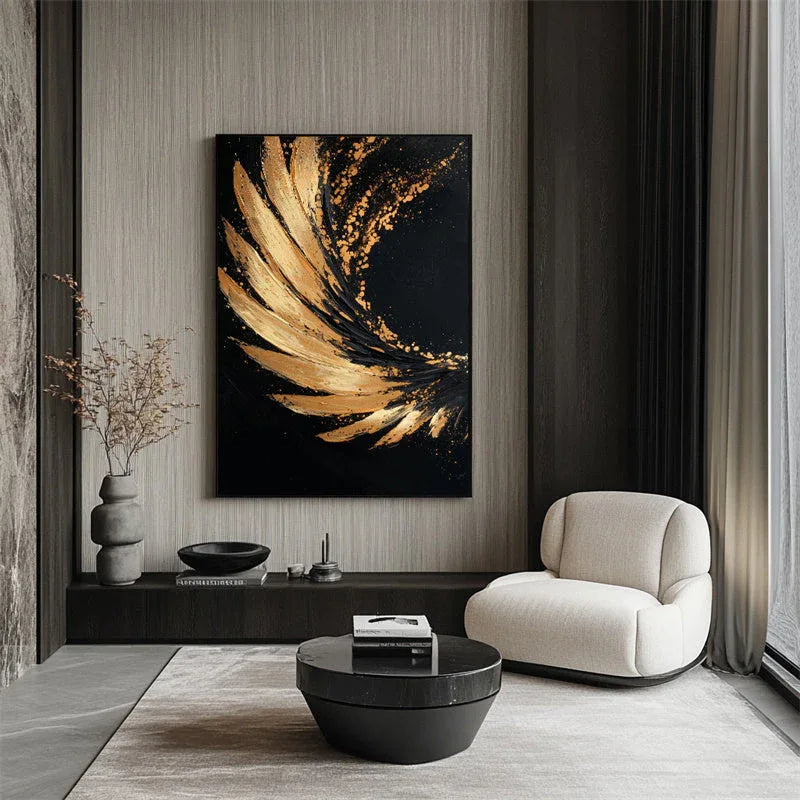 Golden Wings Abstract Art-Hand Drawn Texture Gold Wings Abstract Wall Art