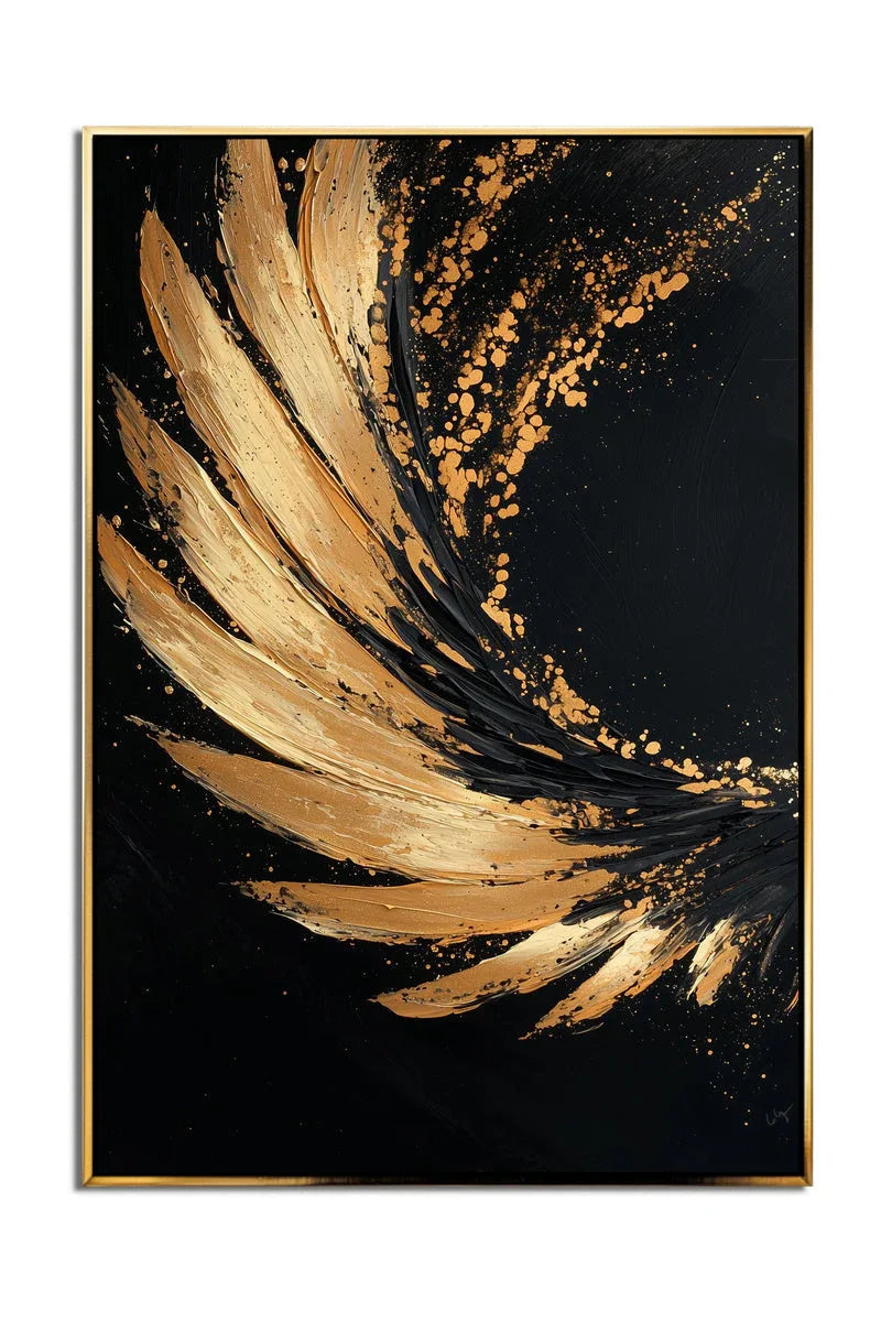 Golden Wings Abstract Art-Hand Drawn Texture Gold Wings Abstract Wall Art