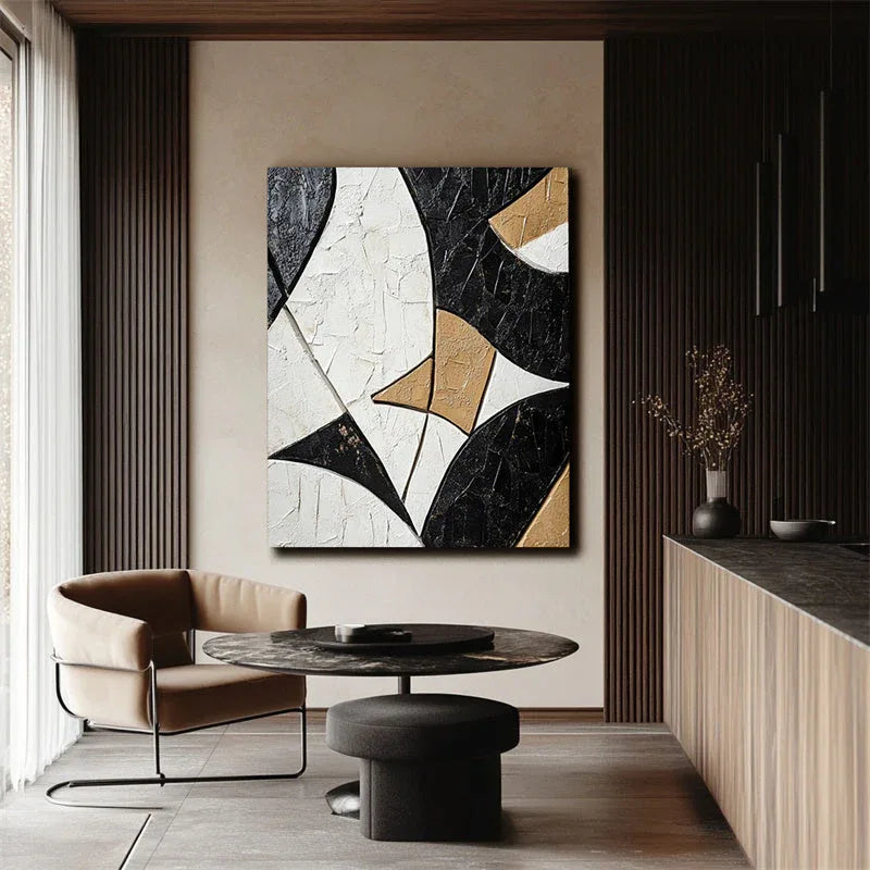 Geometric Harmony in Texture-Modern Minimalist 3D Curved Geometric Abstract Oil Painting Wall Art