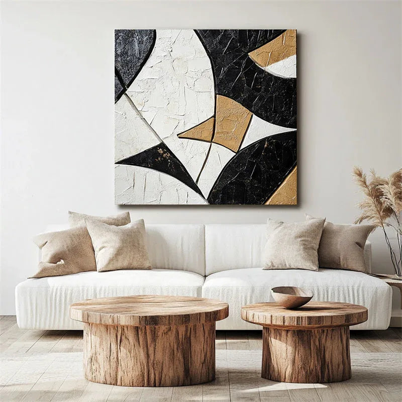 Geometric Harmony in Texture-Modern Minimalist 3D Curved Geometric Abstract Oil Painting Wall Art