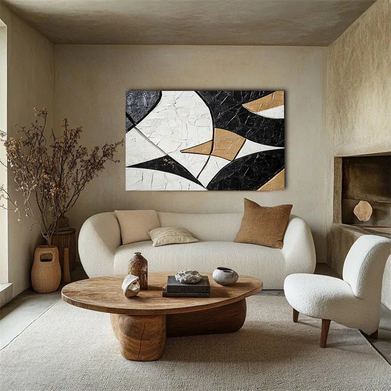 Geometric Harmony in Texture-Modern Minimalist 3D Curved Geometric Abstract Oil Painting Wall Art