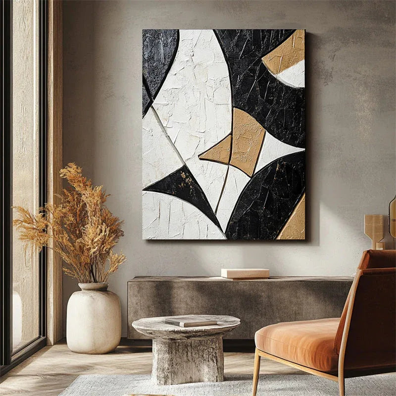 Geometric Harmony in Texture-Modern Minimalist 3D Curved Geometric Abstract Oil Painting Wall Art