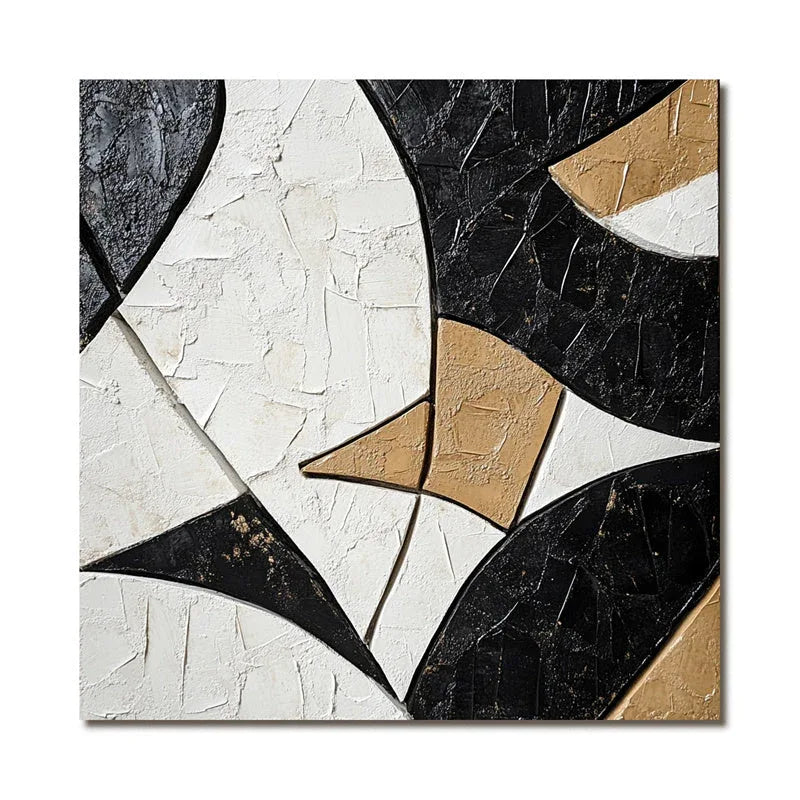 Geometric Harmony in Texture-Modern Minimalist 3D Curved Geometric Abstract Oil Painting Wall Art