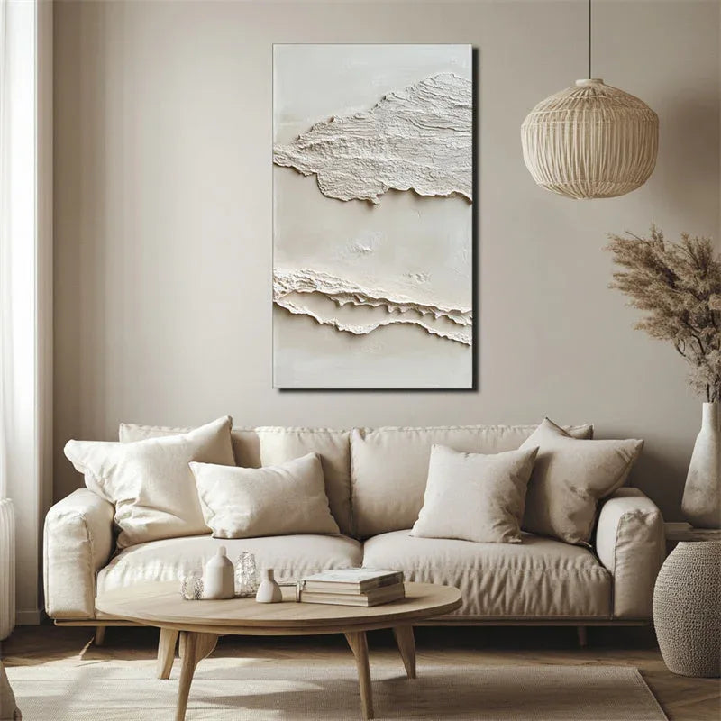 Serene Layers Diptych Art-Vertical Double Layered Three-Dimensional Folded Sand Texture Oil Painting Wall Art