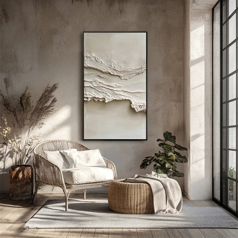 Serene Layers Diptych Art-Vertical Double Layered Three-Dimensional Folded Sand Texture Oil Painting Wall Art