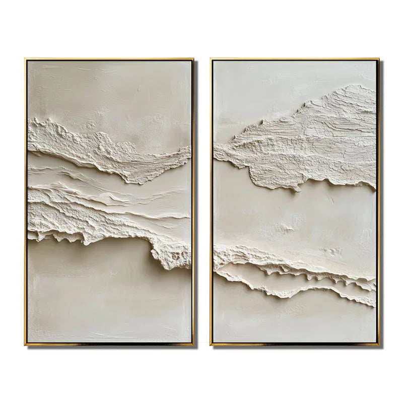 Serene Layers Diptych Art-Vertical Double Layered Three-Dimensional Folded Sand Texture Oil Painting Wall Art