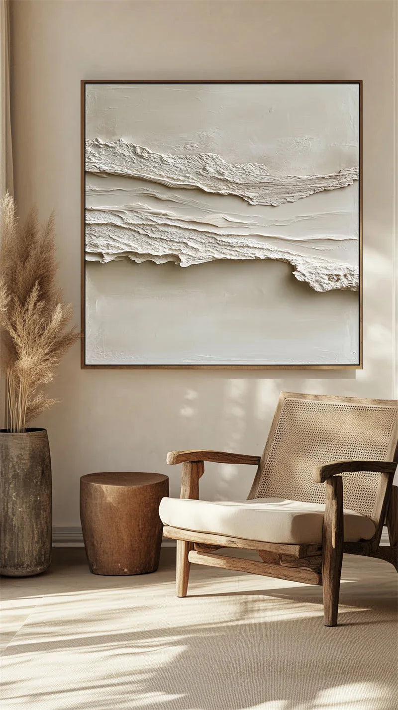 Layered Tranquility Diptych-Modern Minimalist Double Layered Texture Wall Art