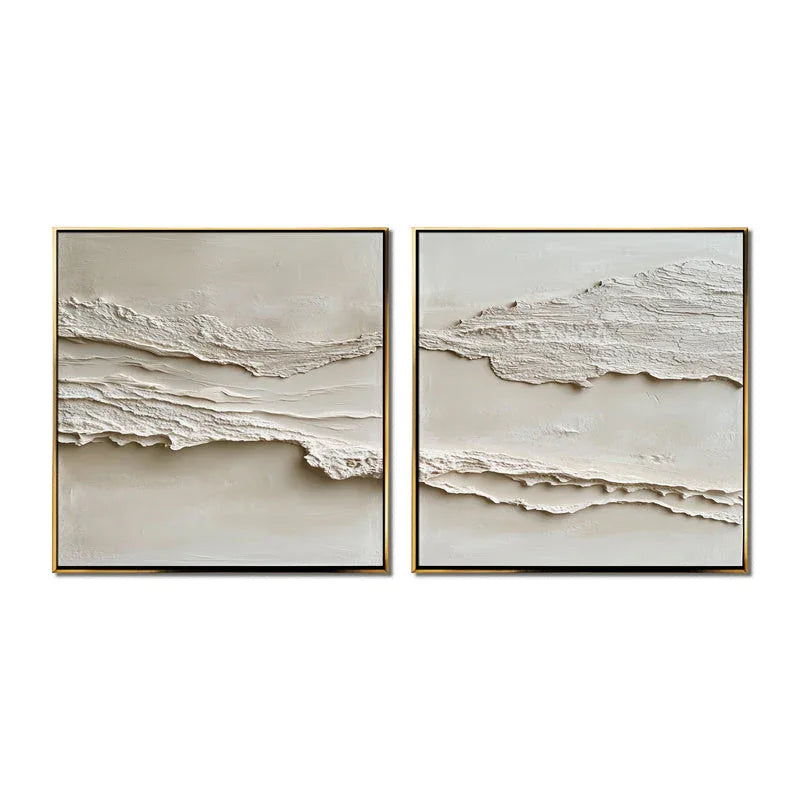 Layered Tranquility Diptych-Modern Minimalist Double Layered Texture Wall Art