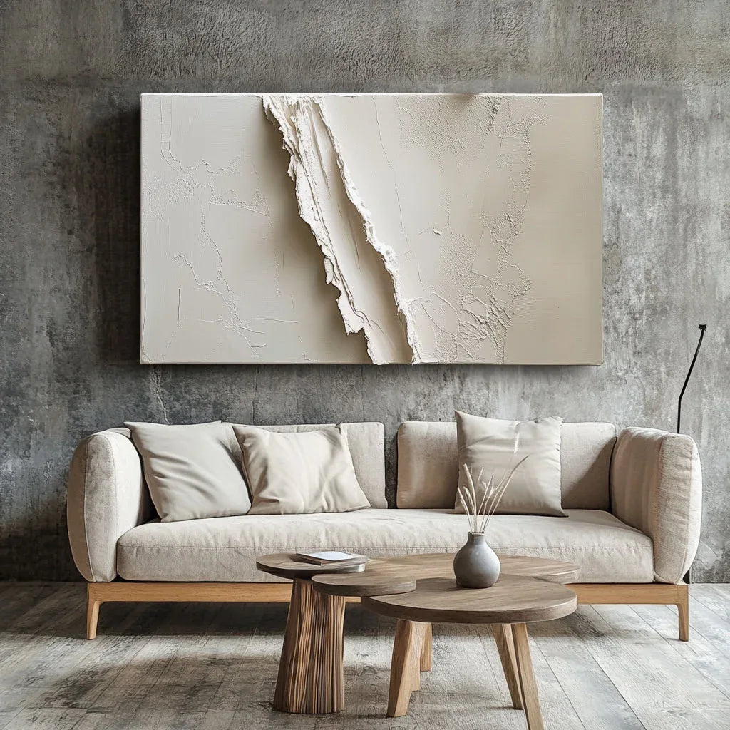 Minimalist Dual Wall Panels-Modern Minimalist Vertical Oil Painting Wall Art Featuring Earthy Pleated Texture