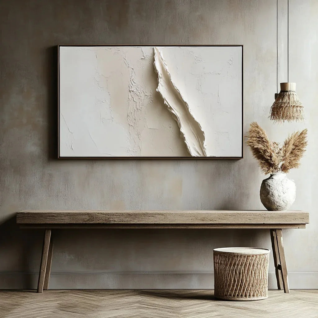 Minimalist Dual Wall Panels-Modern Minimalist Vertical Oil Painting Wall Art Featuring Earthy Pleated Texture